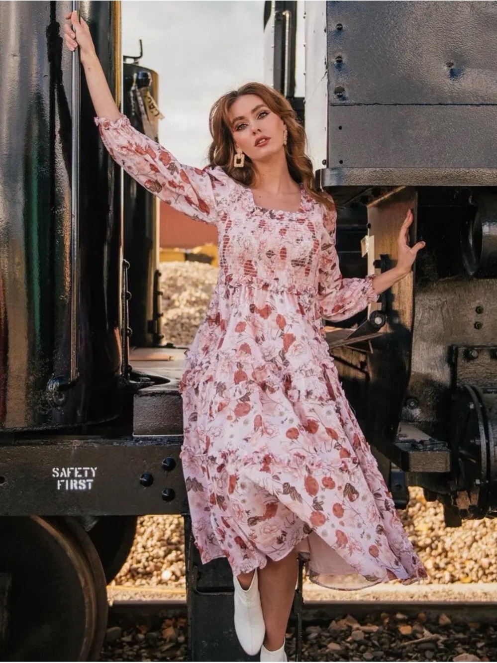 JessaKae Millie Floral Pink Long Sleeve Maxi Dress